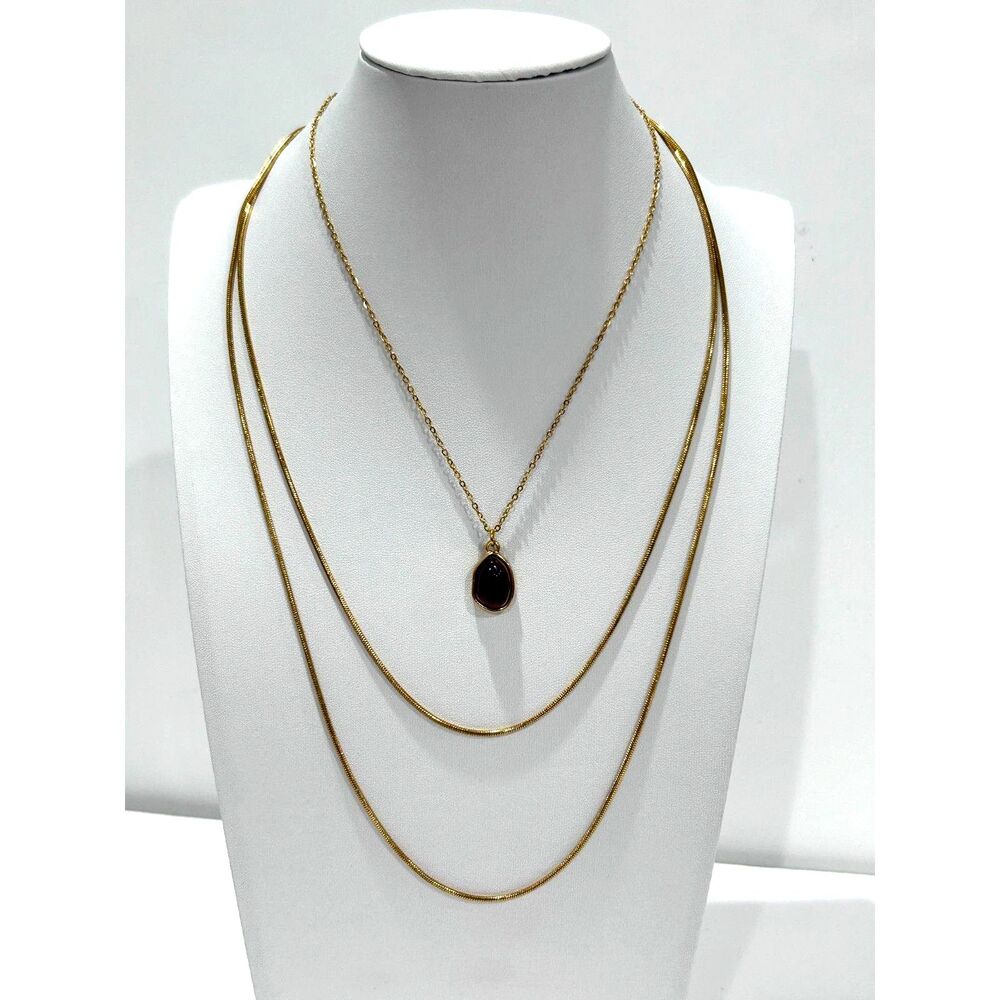 Tarnish Resistant Multilayer 2 Necklaces Adjustable Gold Purple Stone Charm New
